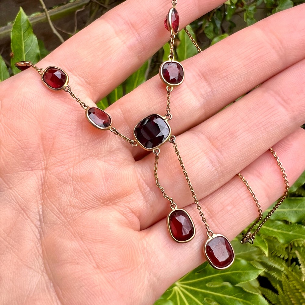 Edwardian Garnet 9CT Gold Earrings and Negligee Necklace View XIII