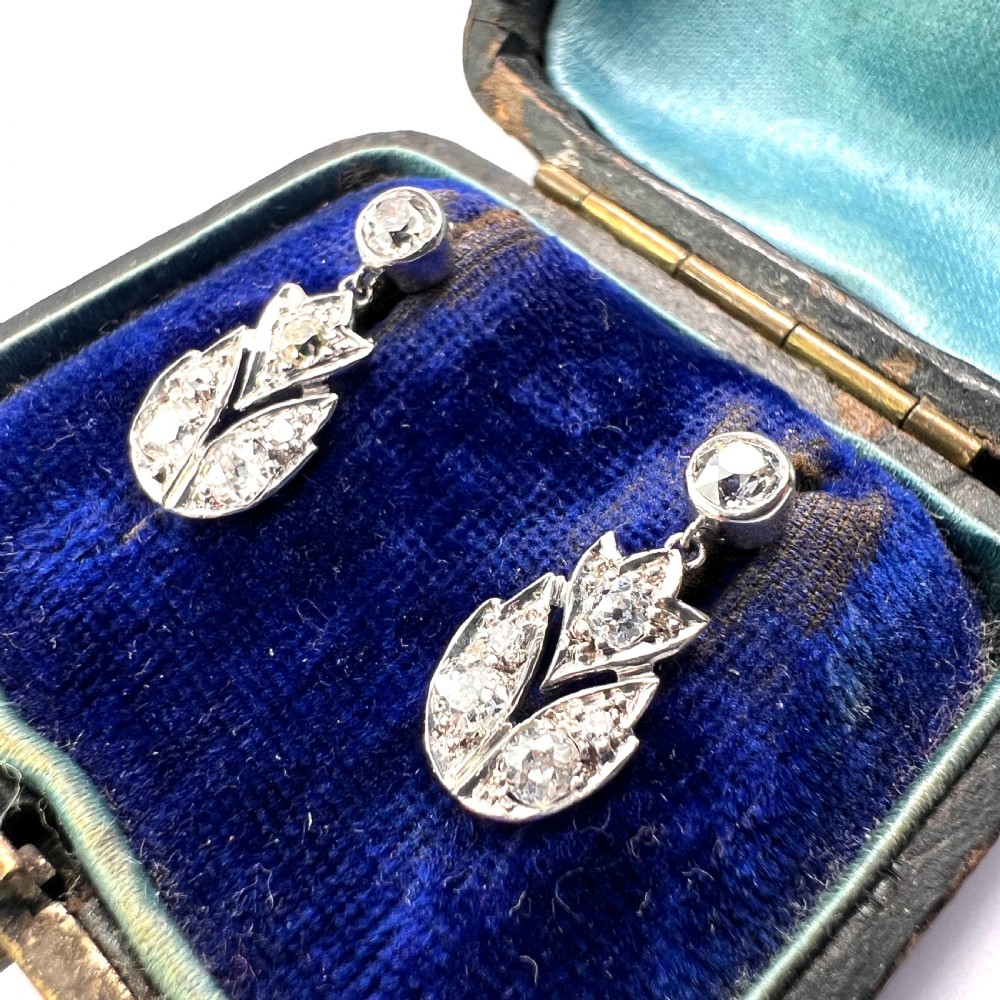 Edwardian Diamond and Platinum Drop Earrings View II