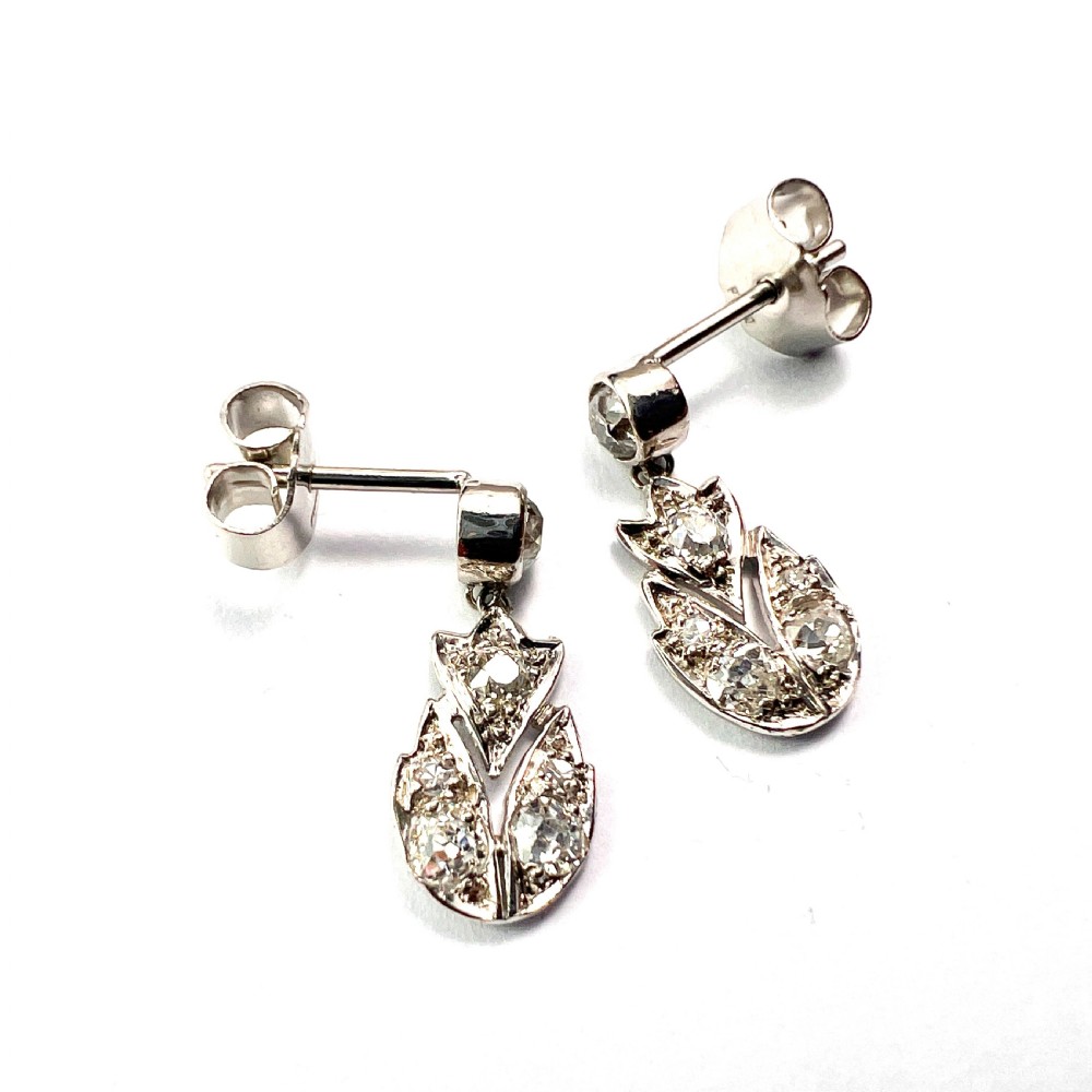 Edwardian Diamond and Platinum Drop Earrings View III