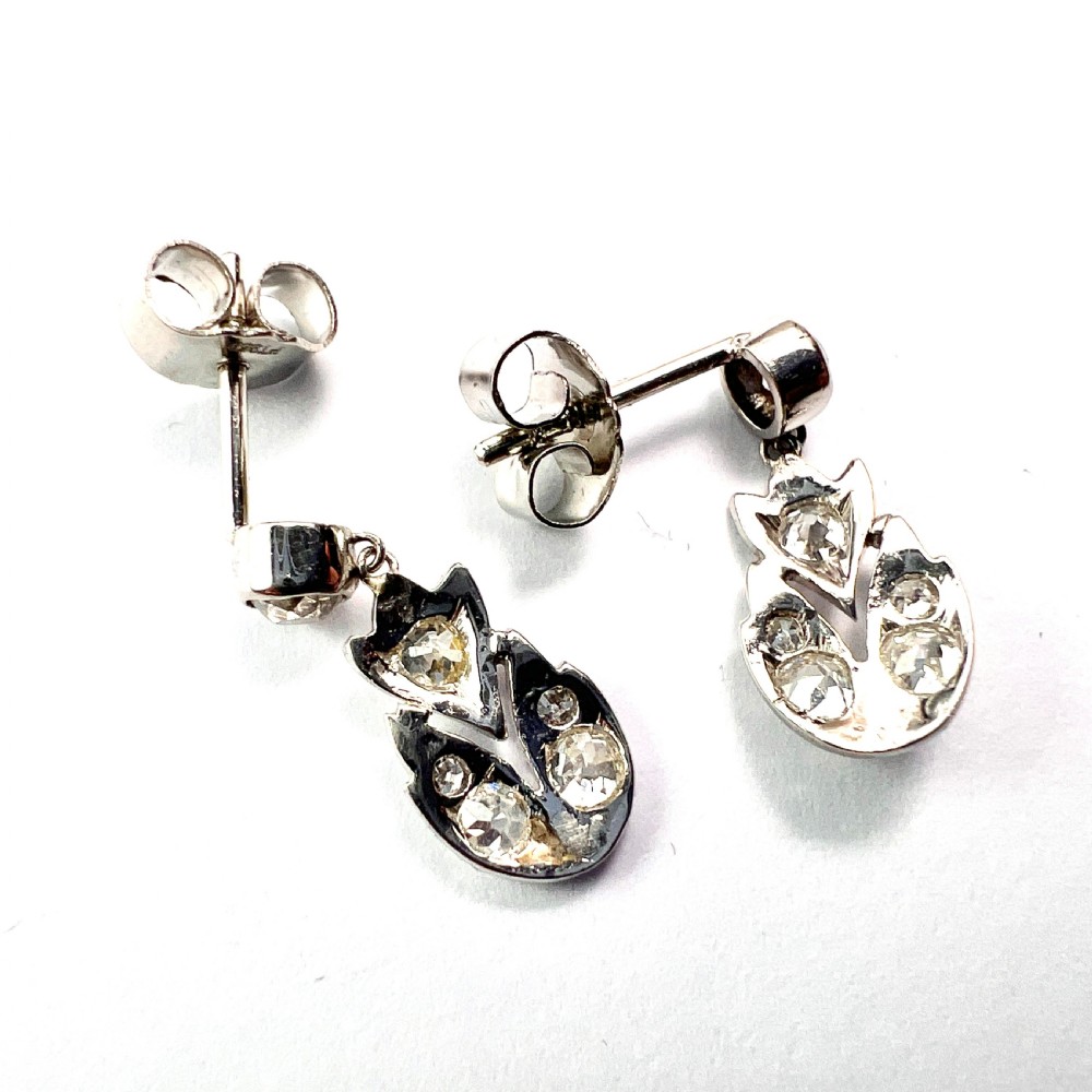 Edwardian Diamond and Platinum Drop Earrings View IV