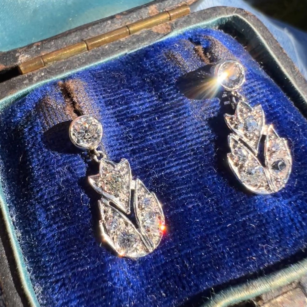 Edwardian Diamond and Platinum Drop Earrings View VII