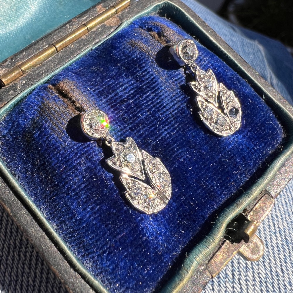 Edwardian Diamond and Platinum Drop Earrings View VIII