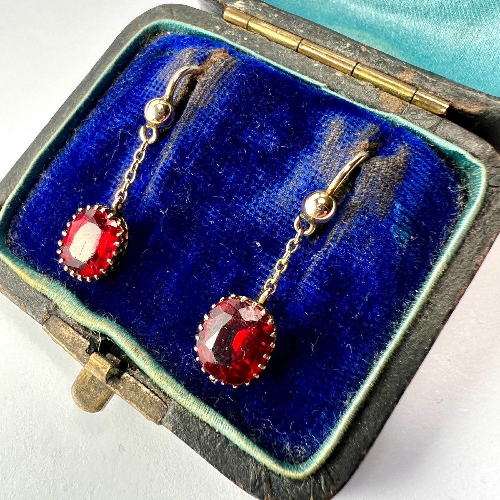 Edwardian 9CT Gold Ruby Chain Drop Earrings View II