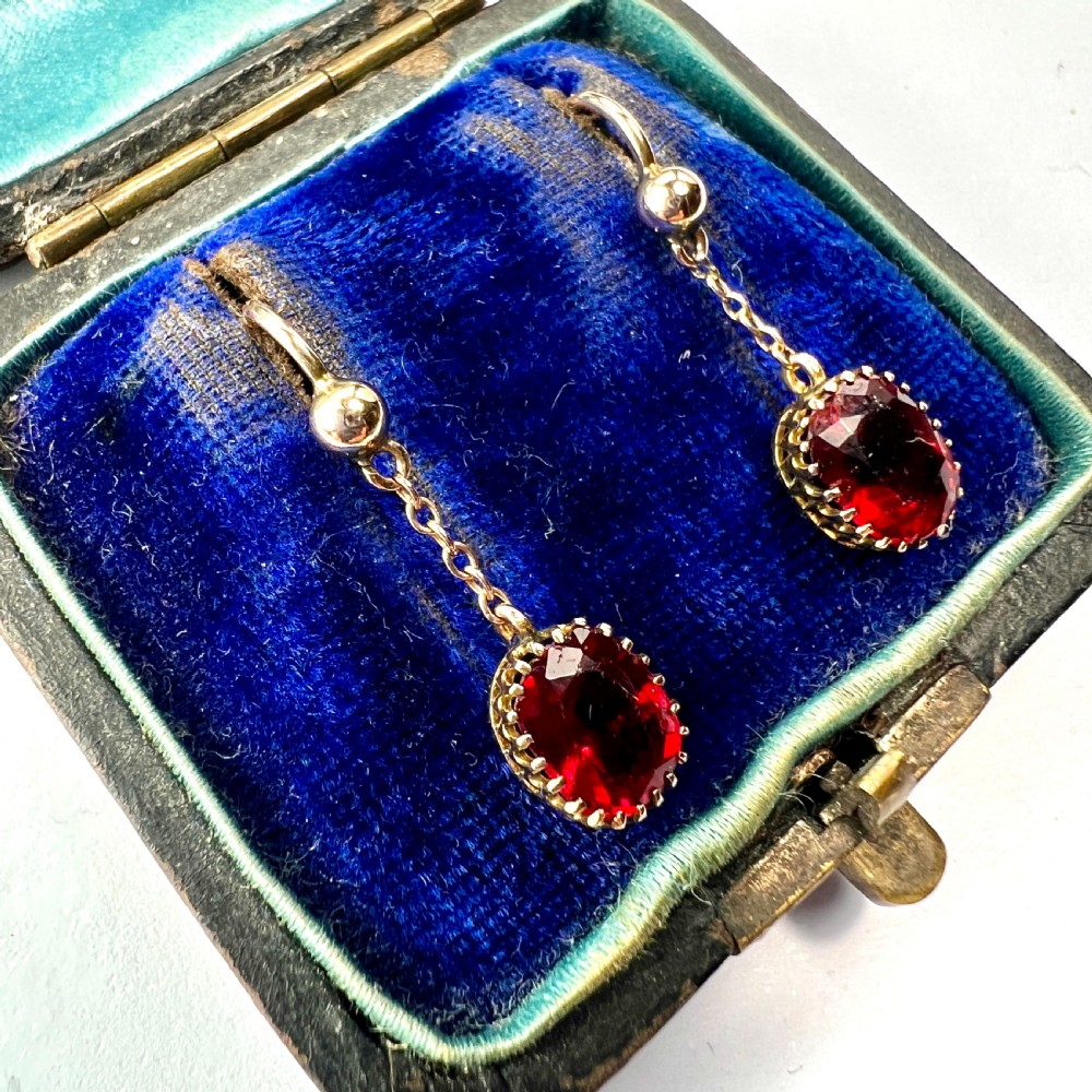 Edwardian 9CT Gold Ruby Chain Drop Earrings View III