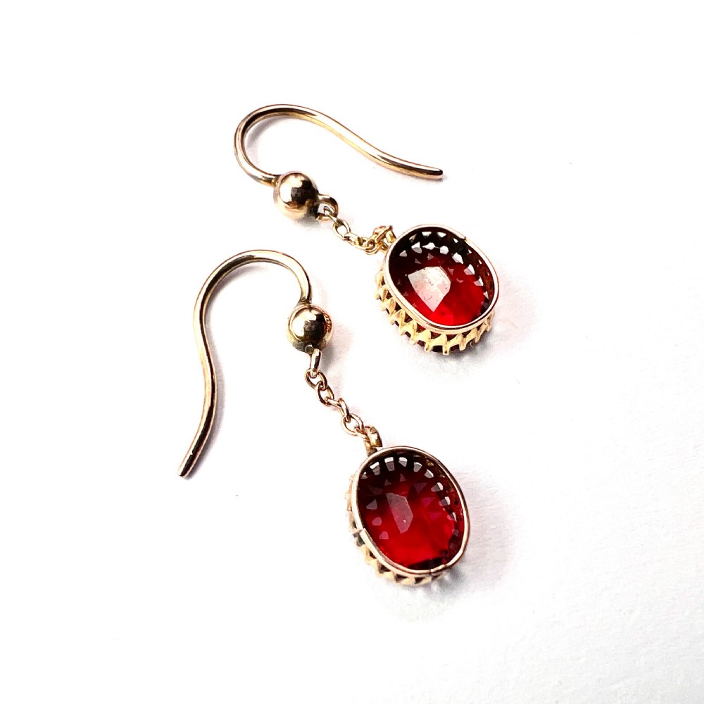 Edwardian 9CT Gold Ruby Chain Drop Earrings View IV