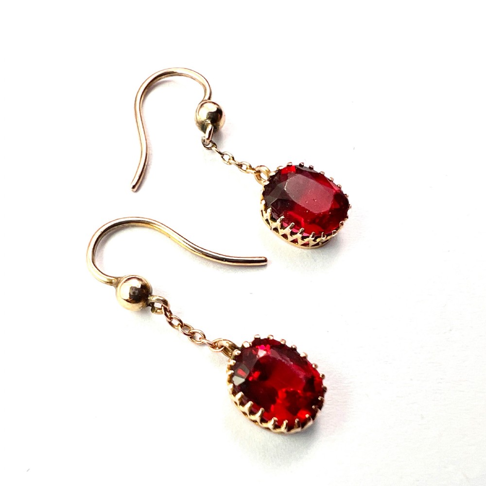 Edwardian 9CT Gold Ruby Chain Drop Earrings View V