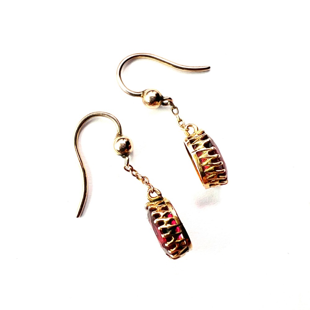 Edwardian 9CT Gold Ruby Chain Drop Earrings View VI