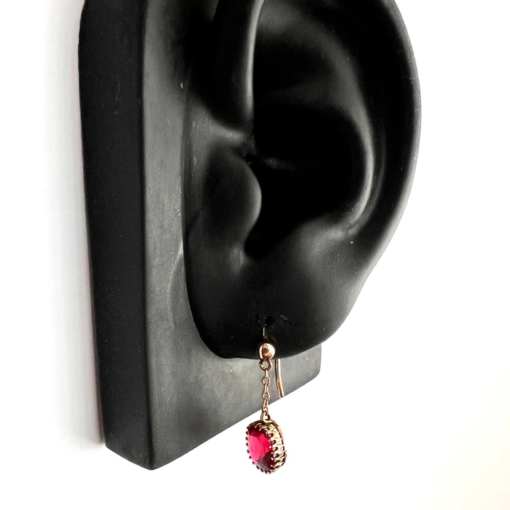Edwardian 9CT Gold Ruby Chain Drop Earrings View VIII