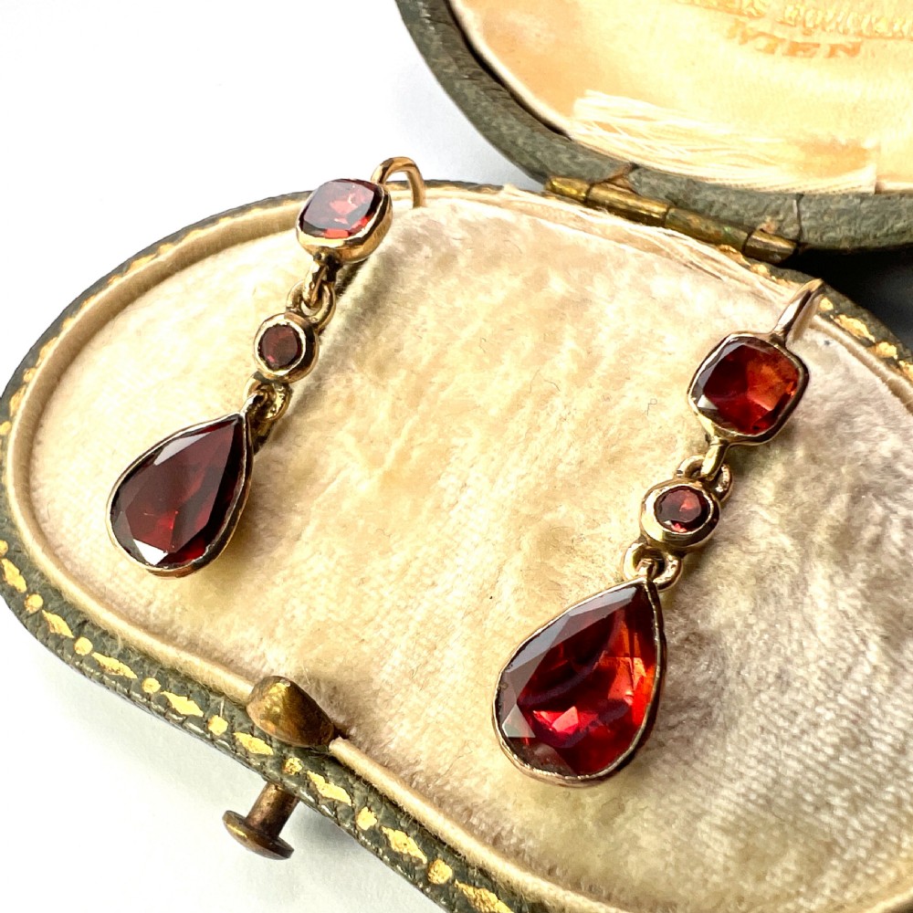 Georgian Garnet Teardrop 9CT Gold Earrings View II