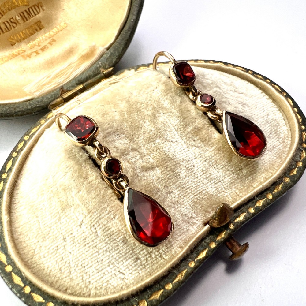 Georgian Garnet Teardrop 9CT Gold Earrings View III