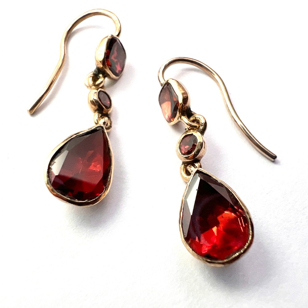 Georgian Garnet Teardrop 9CT Gold Earrings View IV