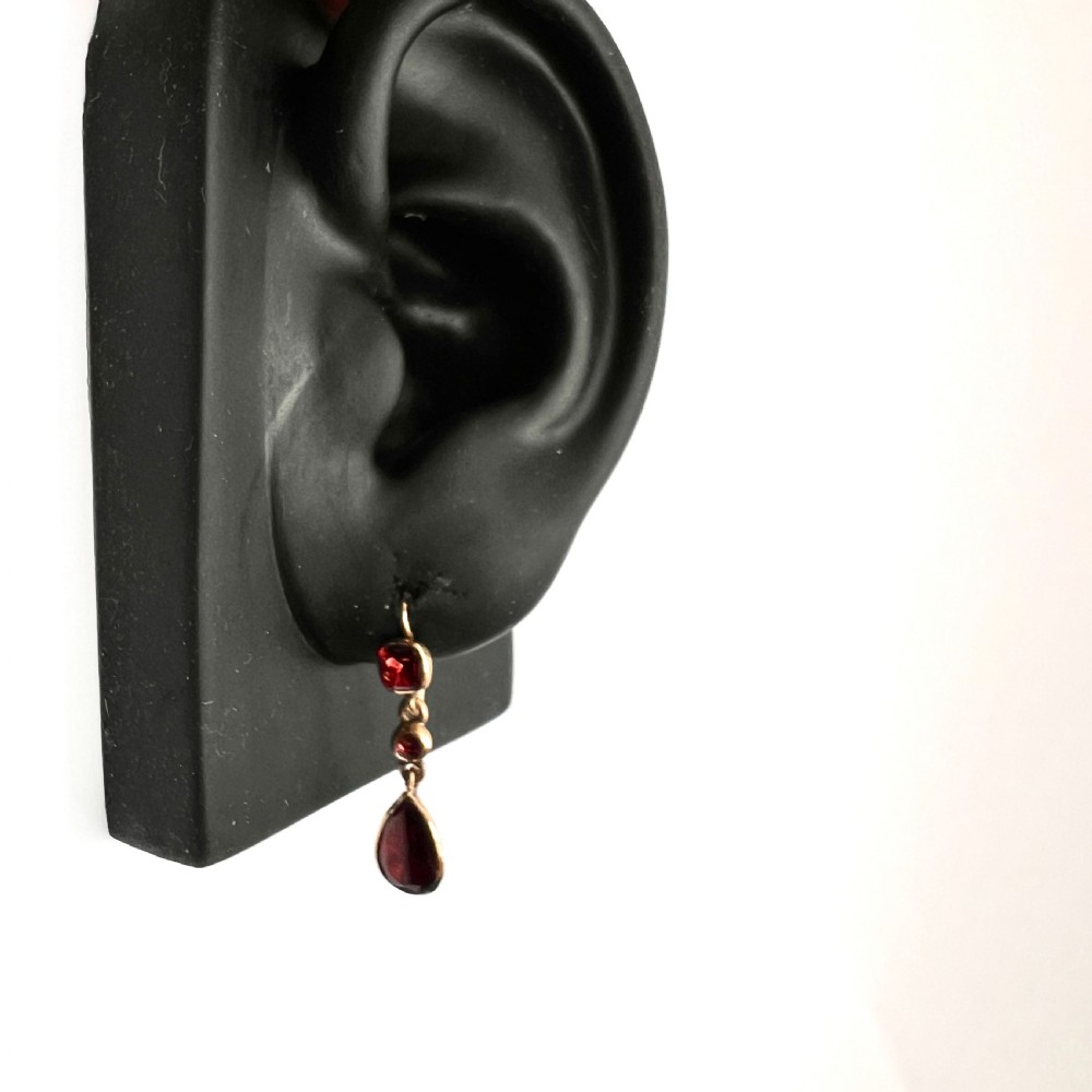 Georgian Garnet Teardrop 9CT Gold Earrings View VI