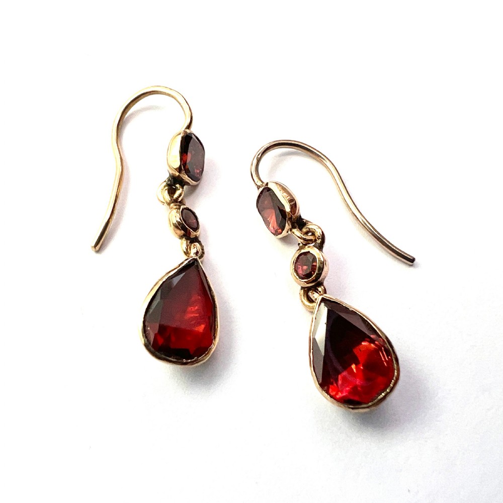 Georgian Garnet Teardrop 9CT Gold Earrings View VII