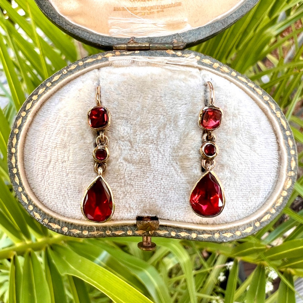 Georgian Garnet Teardrop 9CT Gold Earrings View VIII