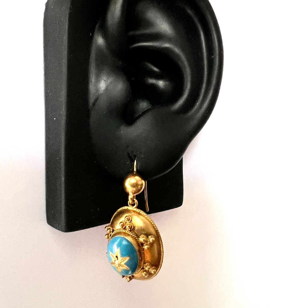 Victorian Turquoise Enamel Gilt Star Earrings View VII