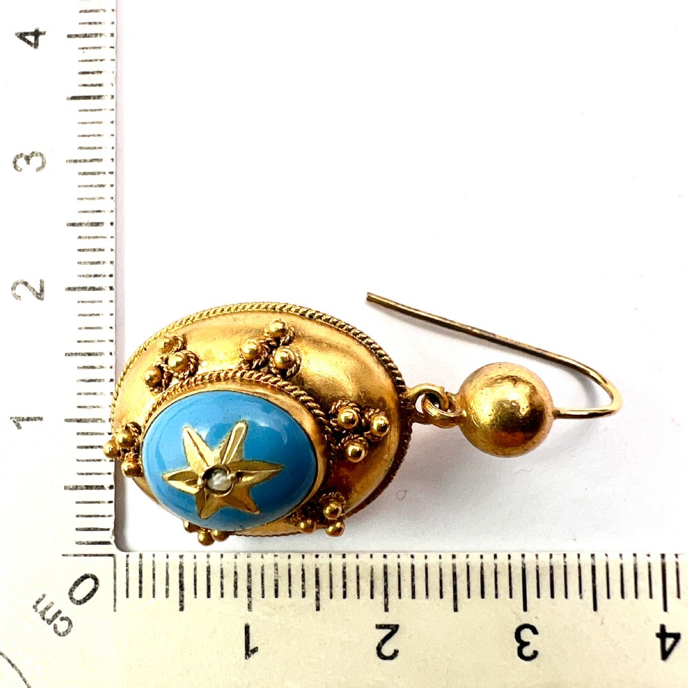 Victorian Turquoise Enamel Gilt Star Earrings View VIII