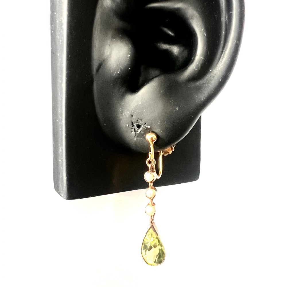 Edwardian Gold Pearl and Peridot Drop Earrings View IX