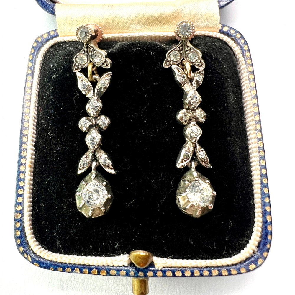 Georgian Gold and Silver Diamond Paste Drop Earrings