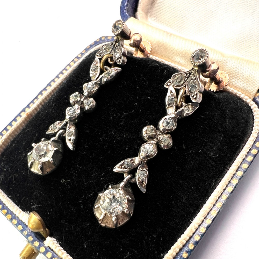 Georgian Gold and Silver Diamond Paste Drop Earrings View II