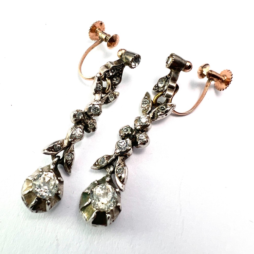 Georgian Gold and Silver Diamond Paste Drop Earrings View III