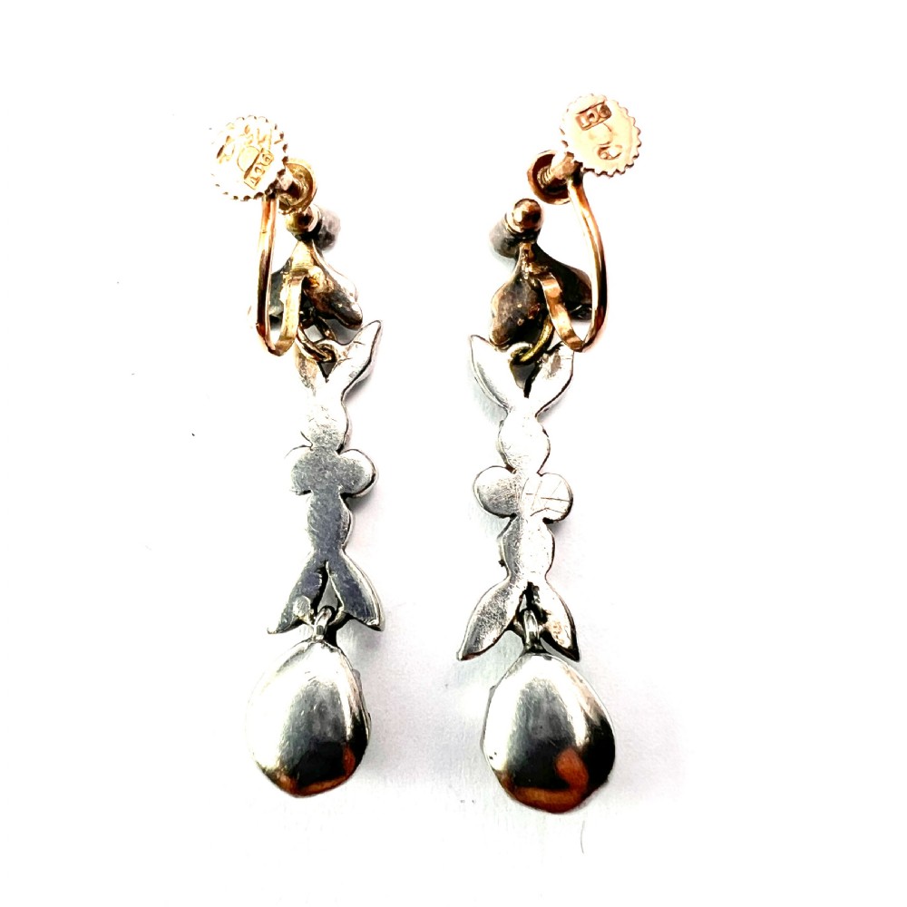 Georgian Gold and Silver Diamond Paste Drop Earrings View V