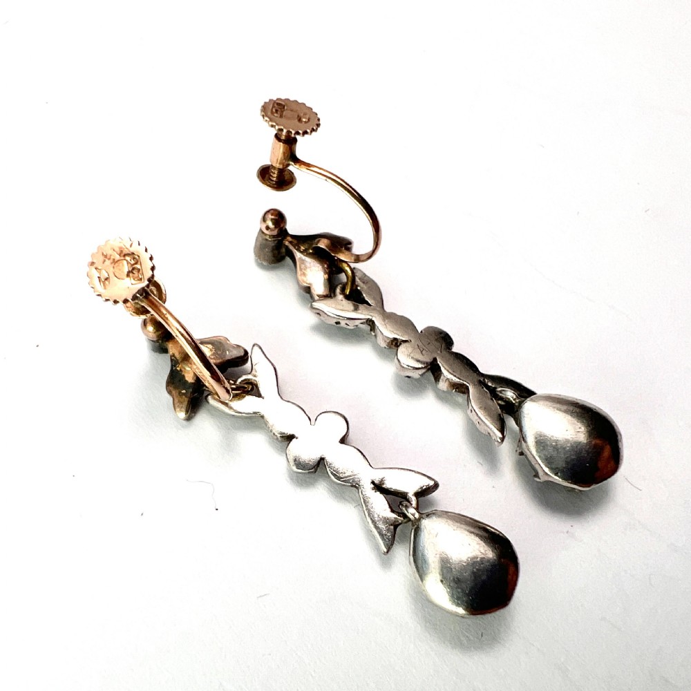 Georgian Gold and Silver Diamond Paste Drop Earrings View VI