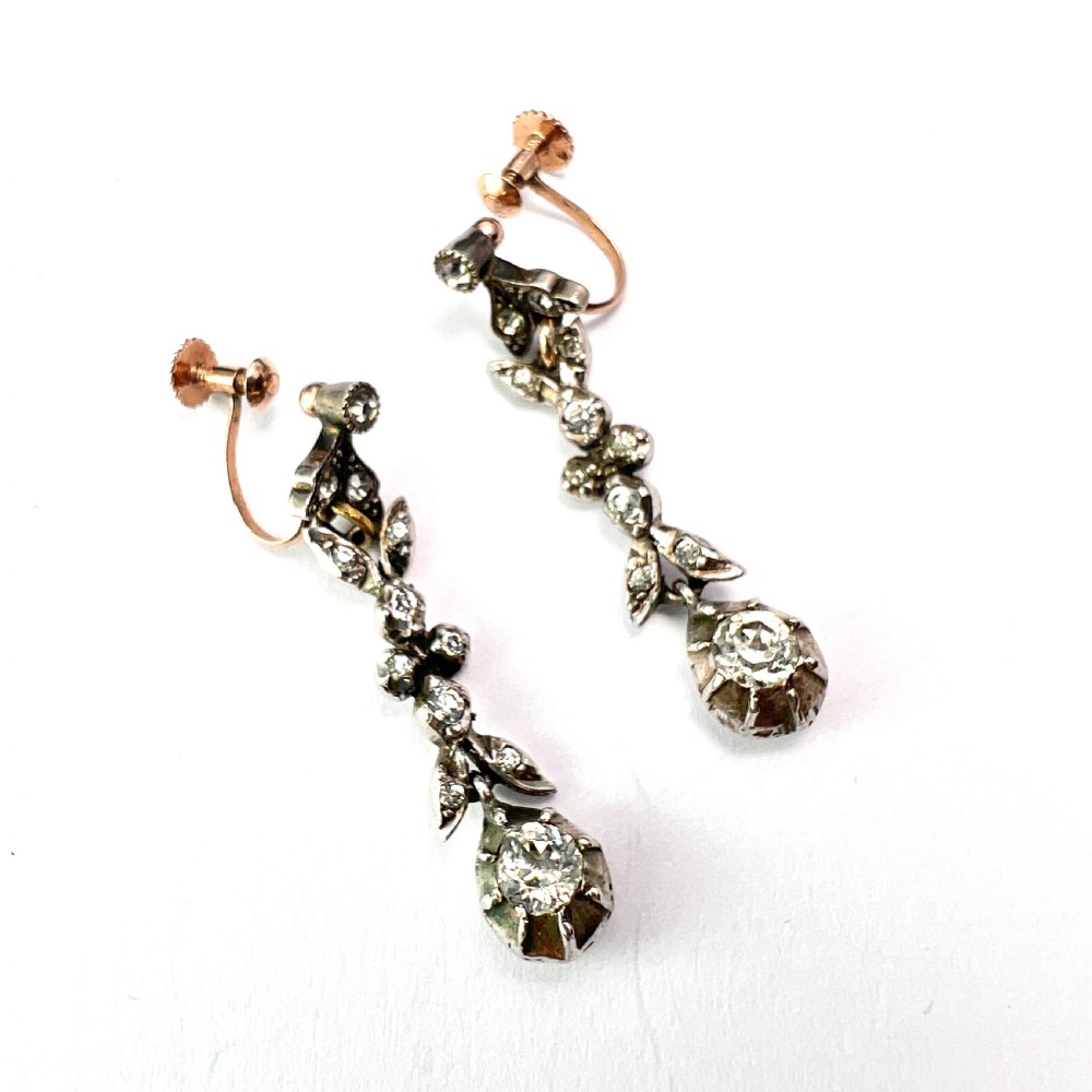 Georgian Gold and Silver Diamond Paste Drop Earrings View VII