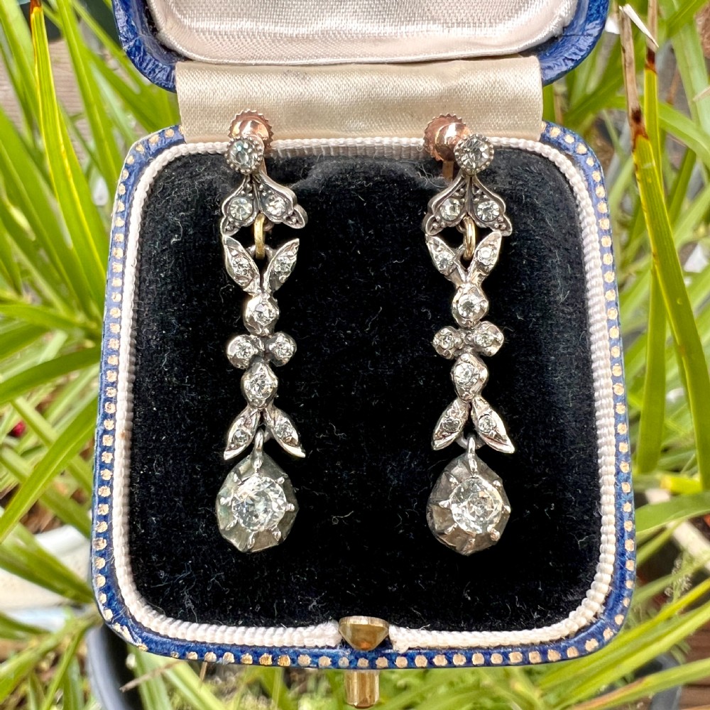 Georgian Gold and Silver Diamond Paste Drop Earrings View IX