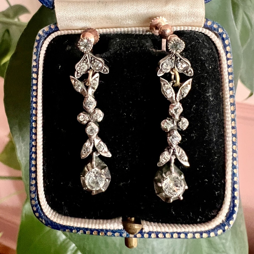 Georgian Gold and Silver Diamond Paste Drop Earrings View X