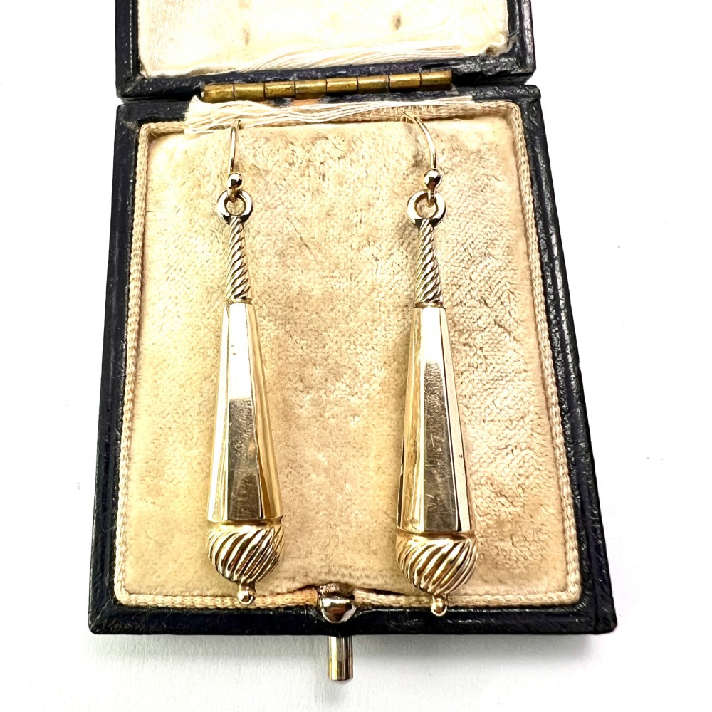 Victorian Gold Swirling Drop Earrings View II