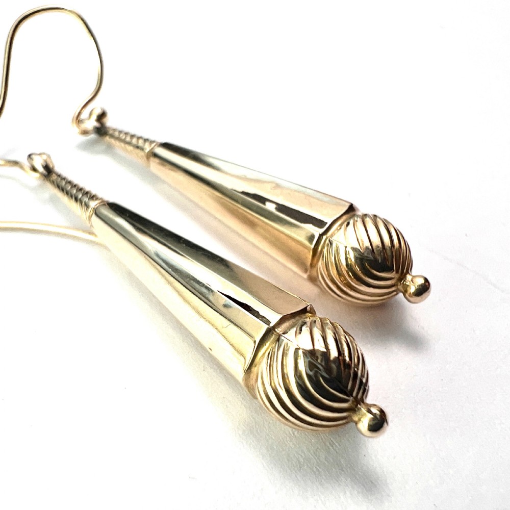 Victorian Gold Swirling Drop Earrings View V