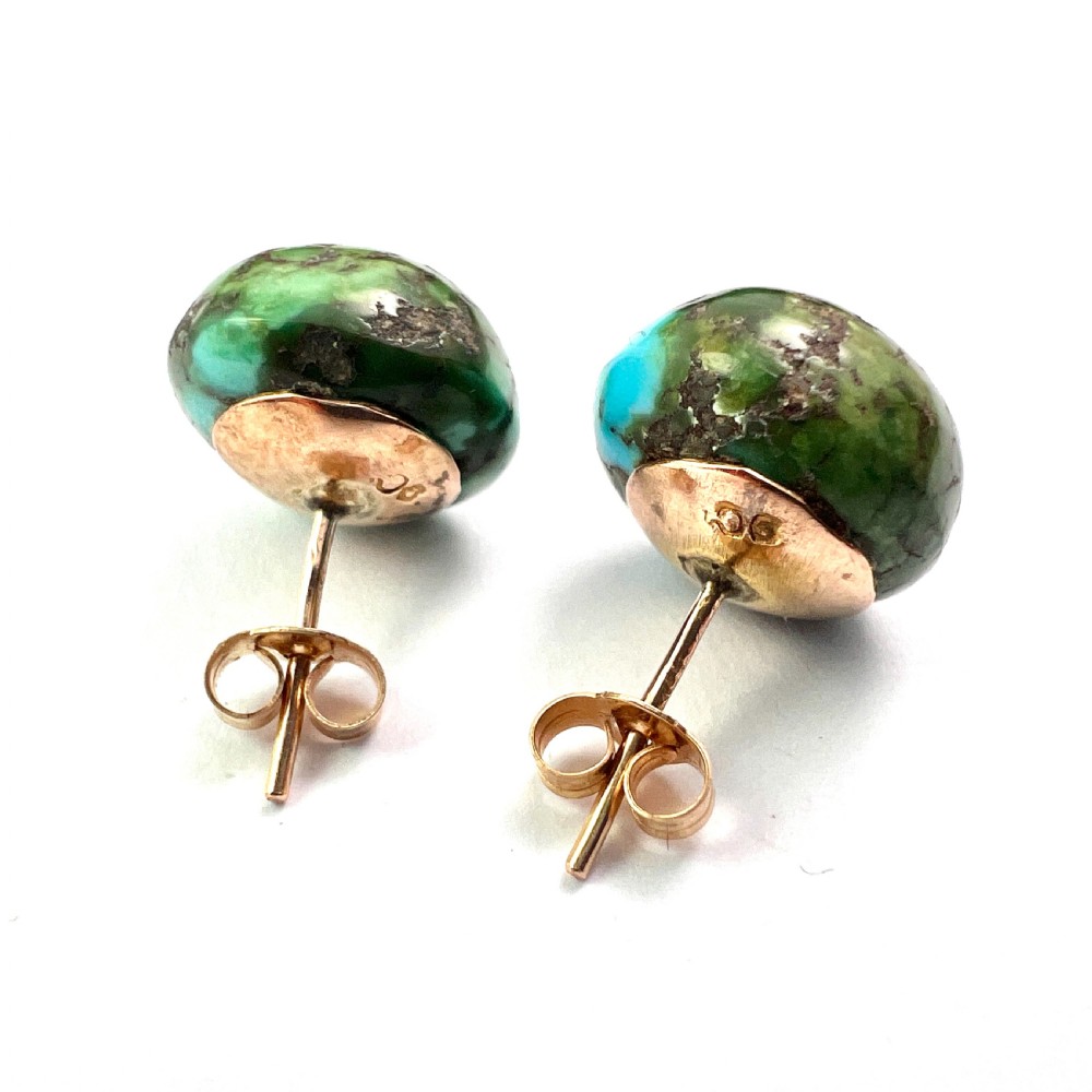 Arts and Crafts 9CT Gold Raw Turquoise Stud Earrings