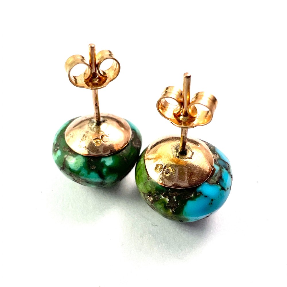 Arts and Crafts 9CT Gold Raw Turquoise Stud Earrings View III