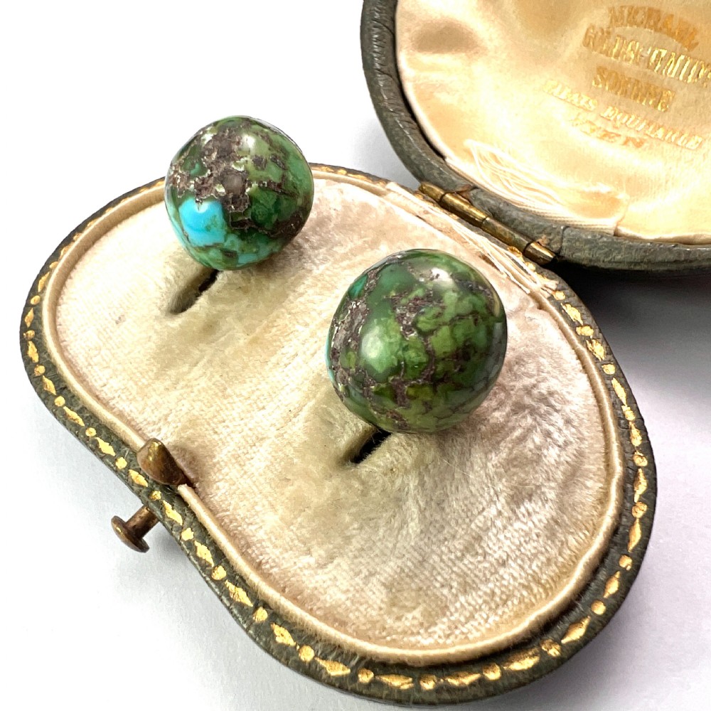 Arts and Crafts 9CT Gold Raw Turquoise Stud Earrings View IV