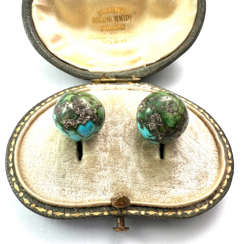 Arts and Crafts 9CT Gold Raw Turquoise Stud Earrings View V