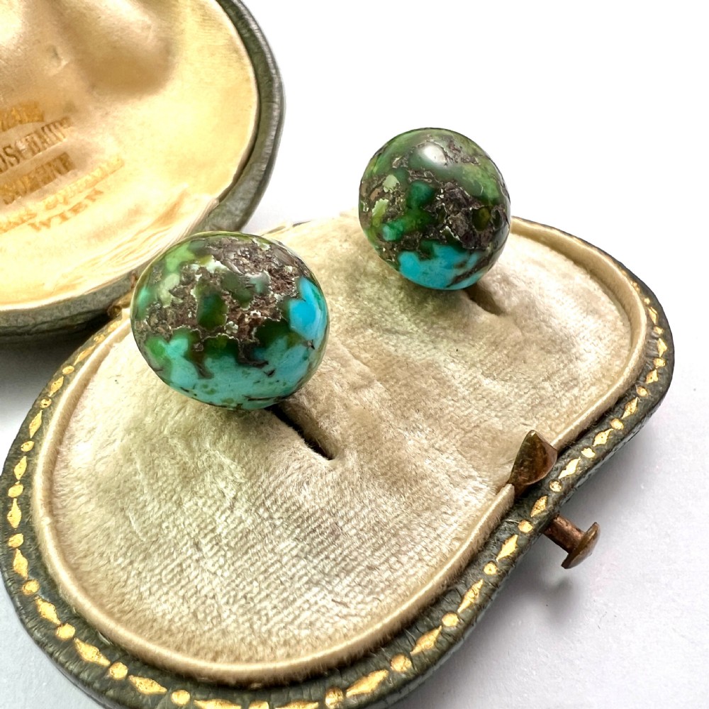 Arts and Crafts 9CT Gold Raw Turquoise Stud Earrings View VI