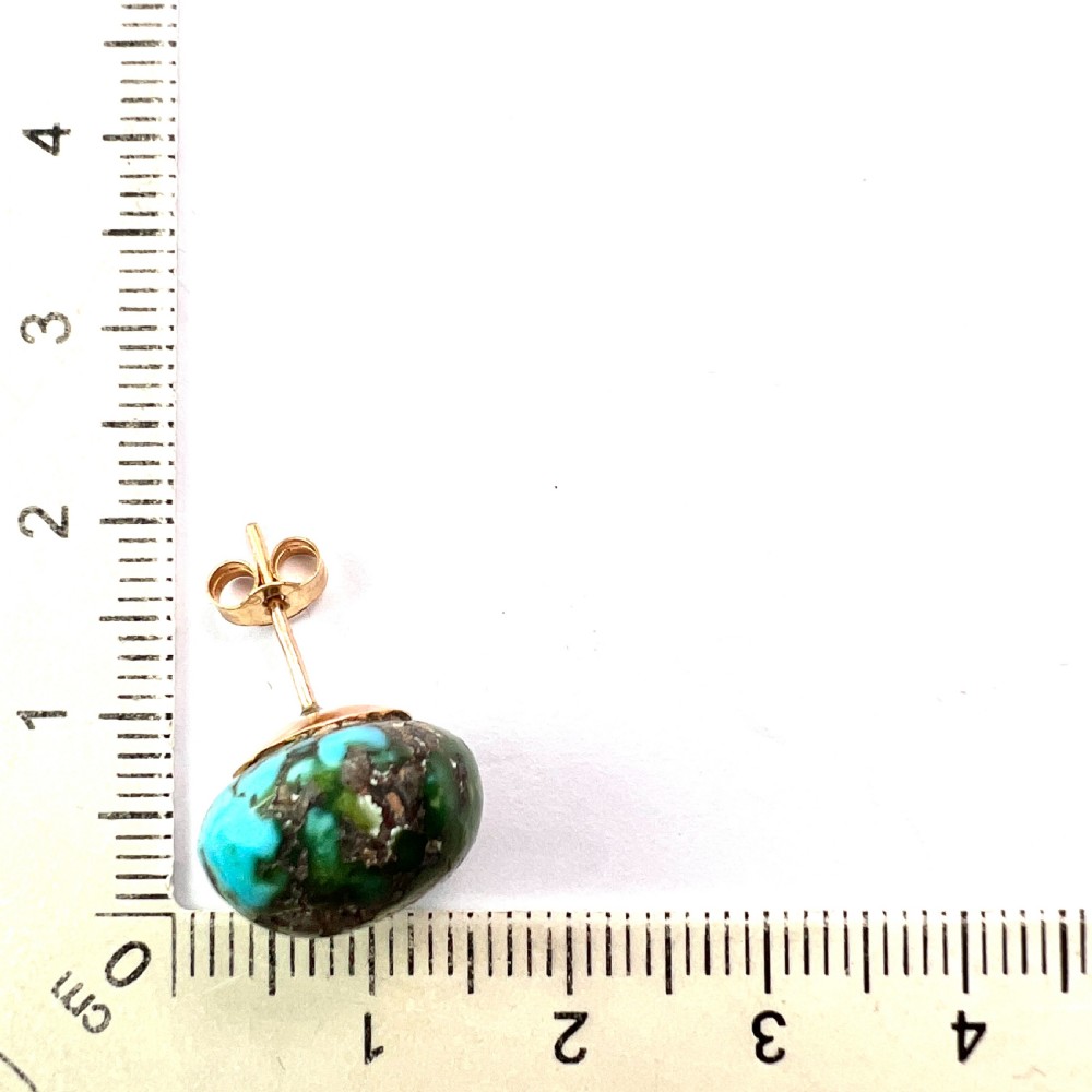 Arts and Crafts 9CT Gold Raw Turquoise Stud Earrings View VII
