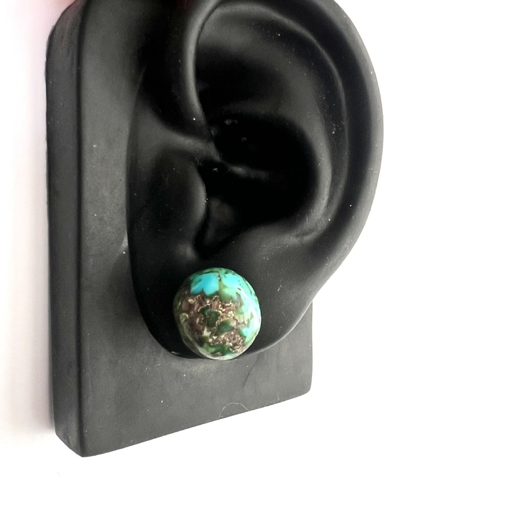Arts and Crafts 9CT Gold Raw Turquoise Stud Earrings View VIII