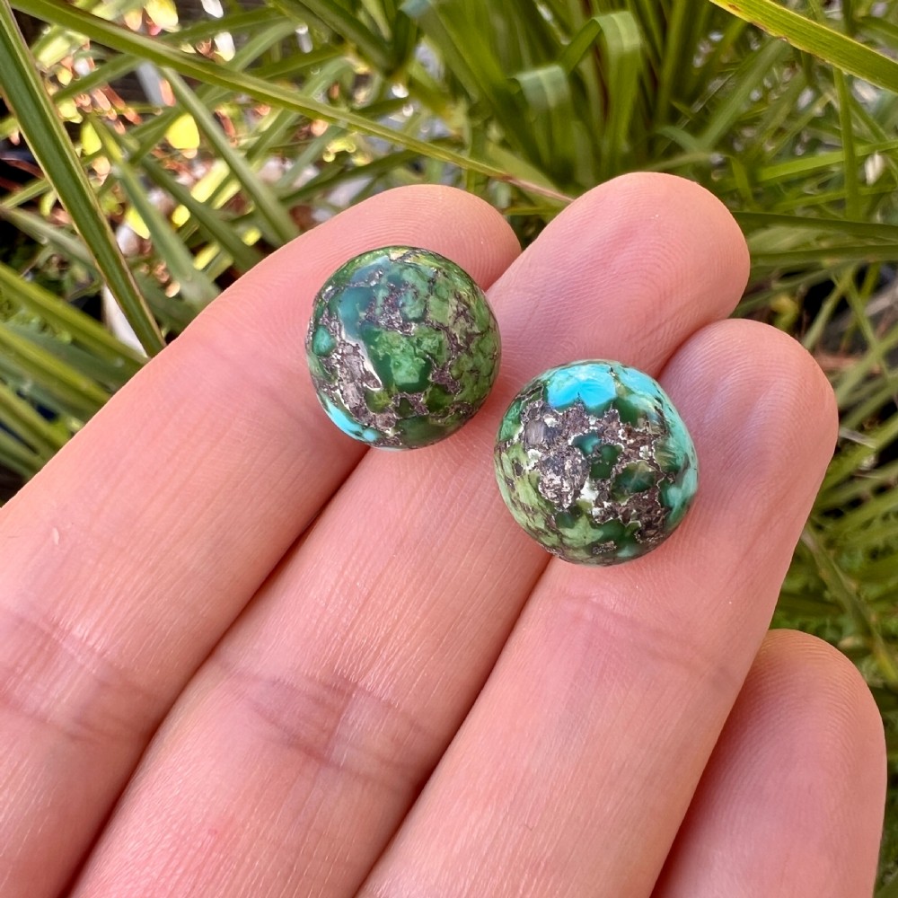 Arts and Crafts 9CT Gold Raw Turquoise Stud Earrings View X