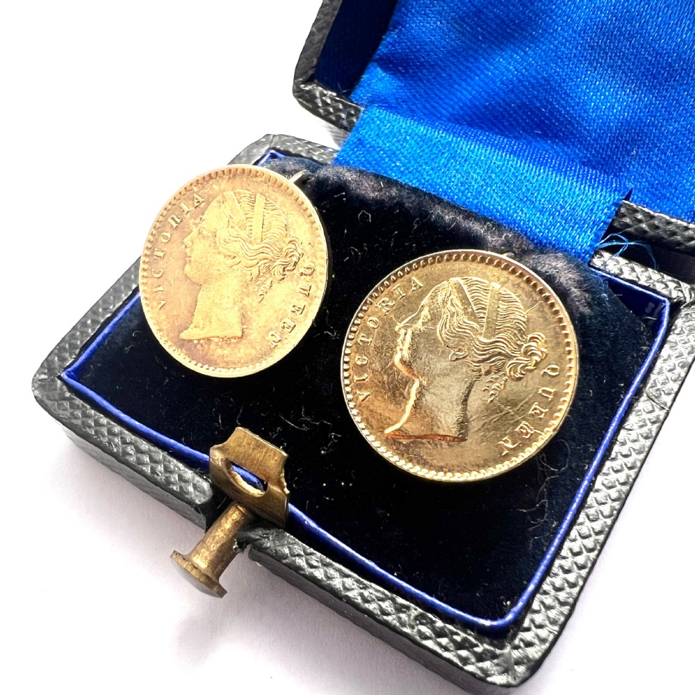RESERVED for A • Victorian Gilded Indian Coin Earrings View II
