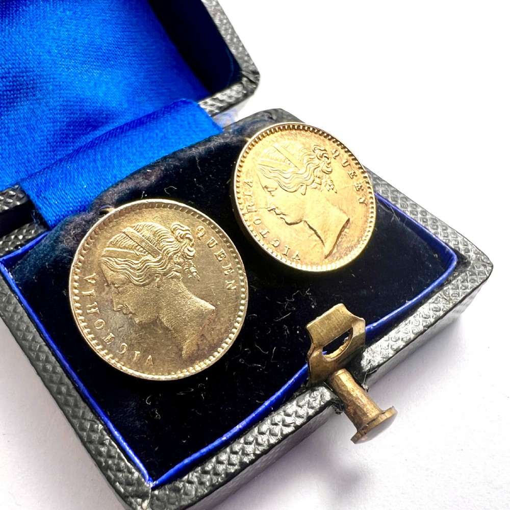 RESERVED for A • Victorian Gilded Indian Coin Earrings View III