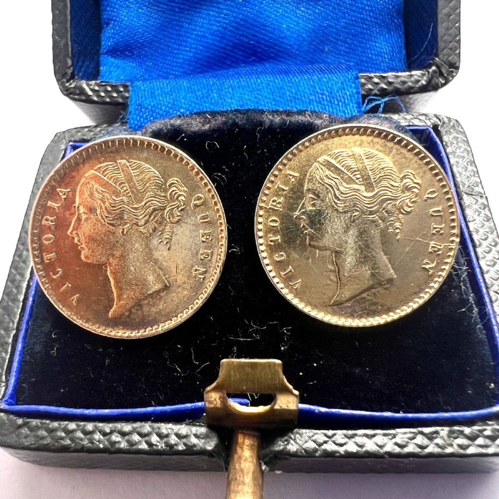 RESERVED for A • Victorian Gilded Indian Coin Earrings View V