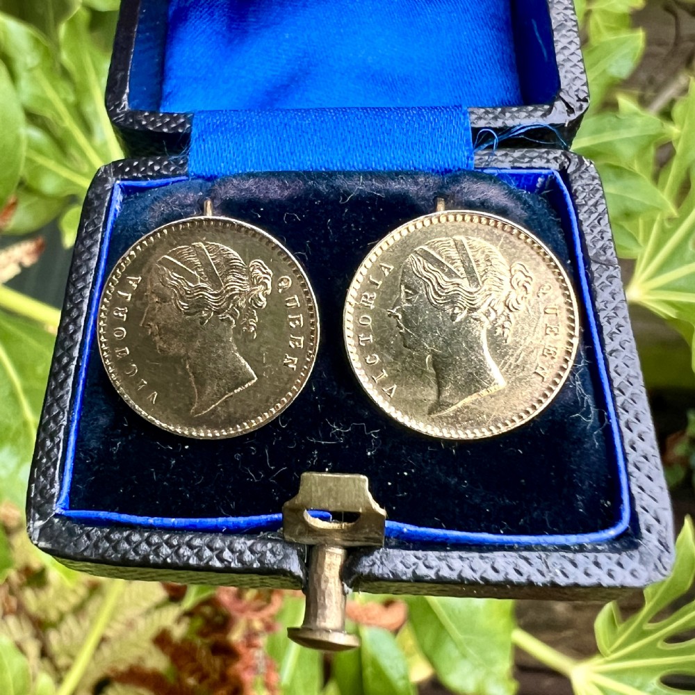 RESERVED for A • Victorian Gilded Indian Coin Earrings View IX
