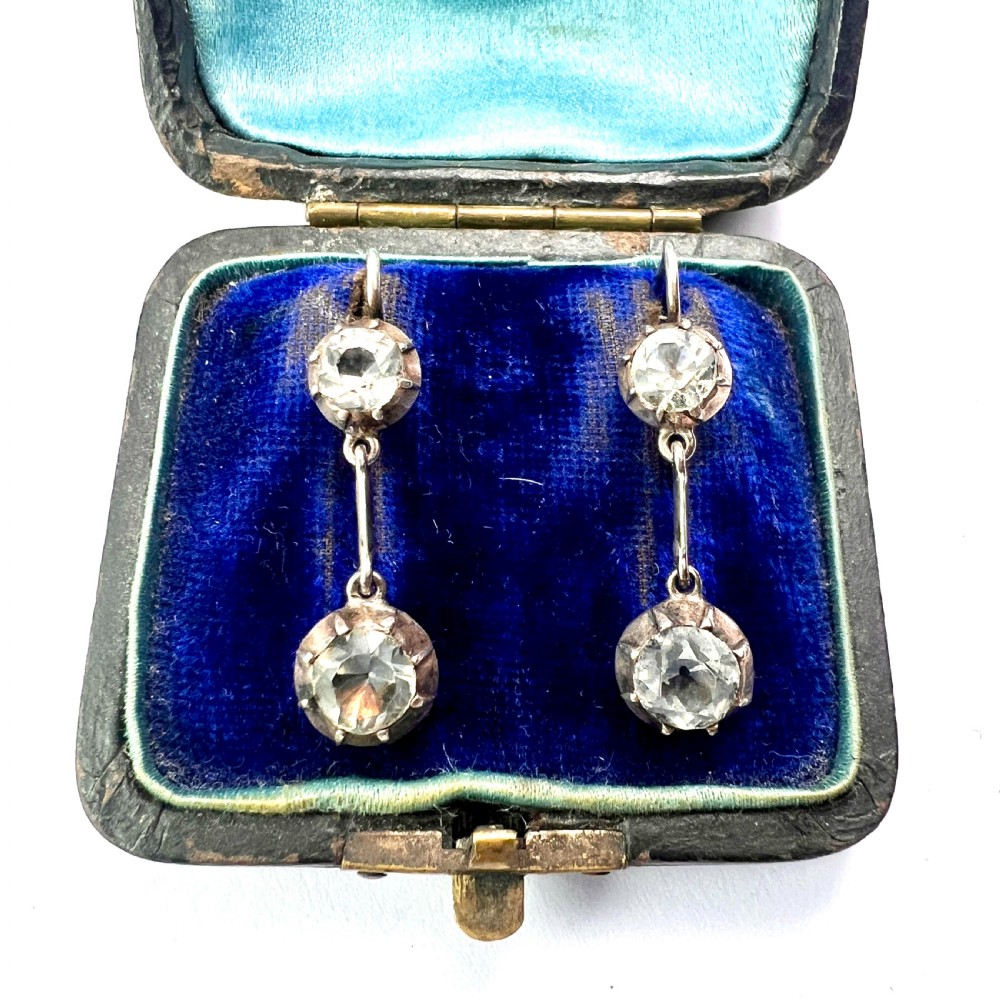Georgian Silver Diamond Paste Drop Earrings