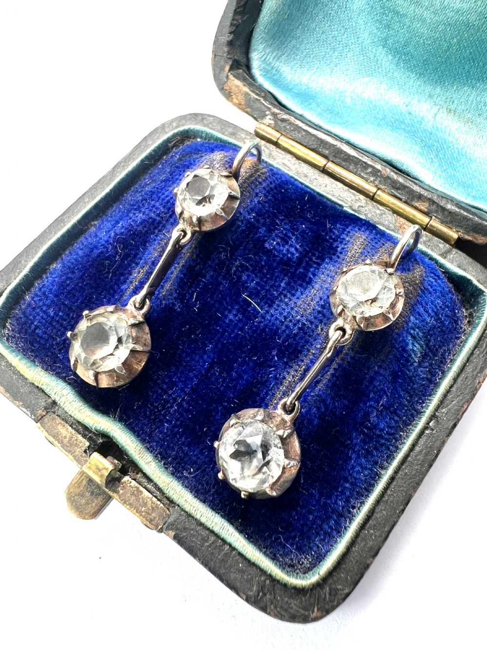 Georgian Silver Diamond Paste Drop Earrings View II