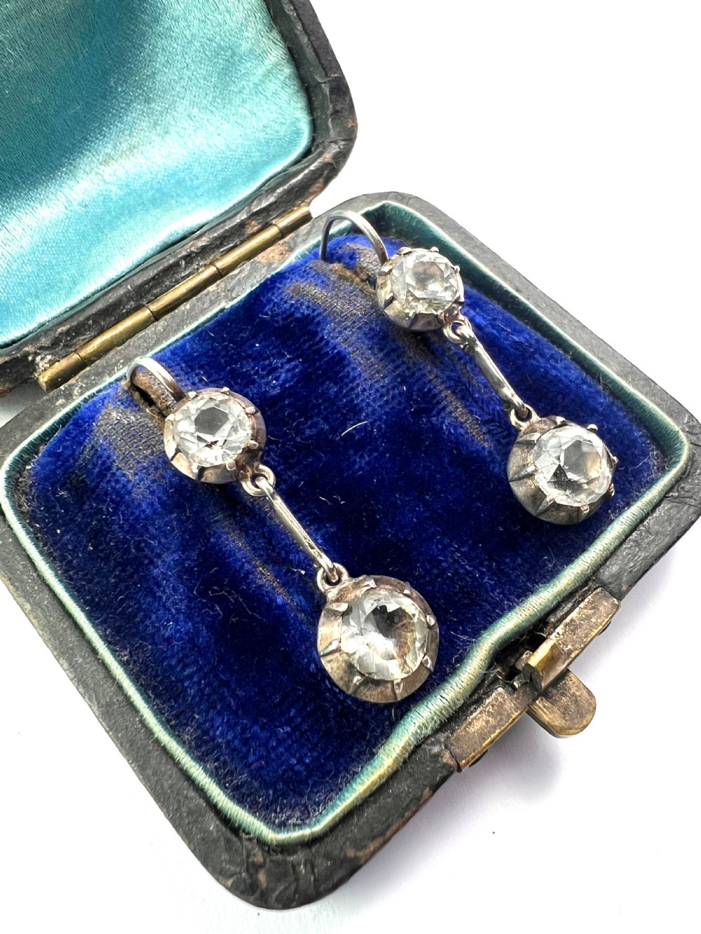 Georgian Silver Diamond Paste Drop Earrings View III