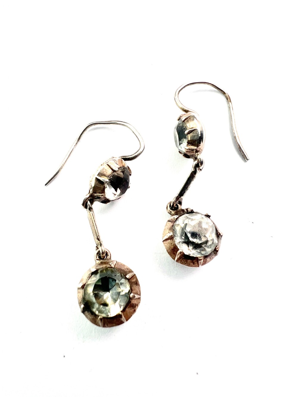 Georgian Silver Diamond Paste Drop Earrings View V