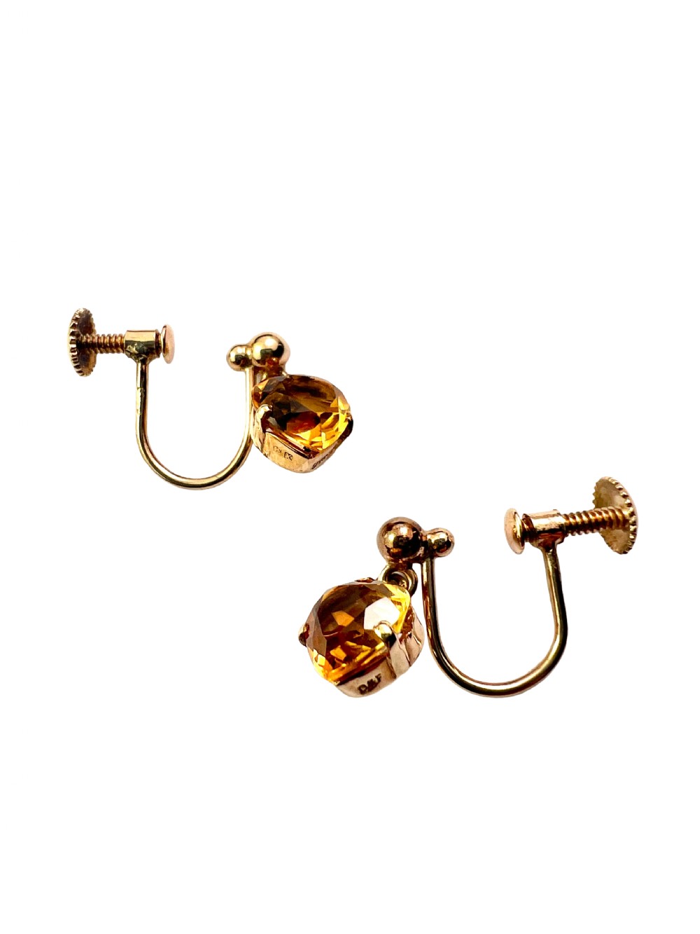 Vintage Deakin & Francis 9CT Gold Citrine Heart Drop Earrings View VI