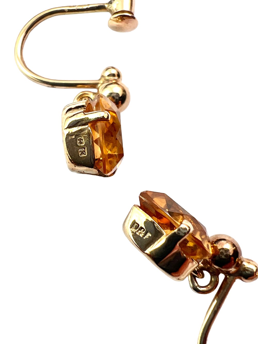 Vintage Deakin & Francis 9CT Gold Citrine Heart Drop Earrings View VII