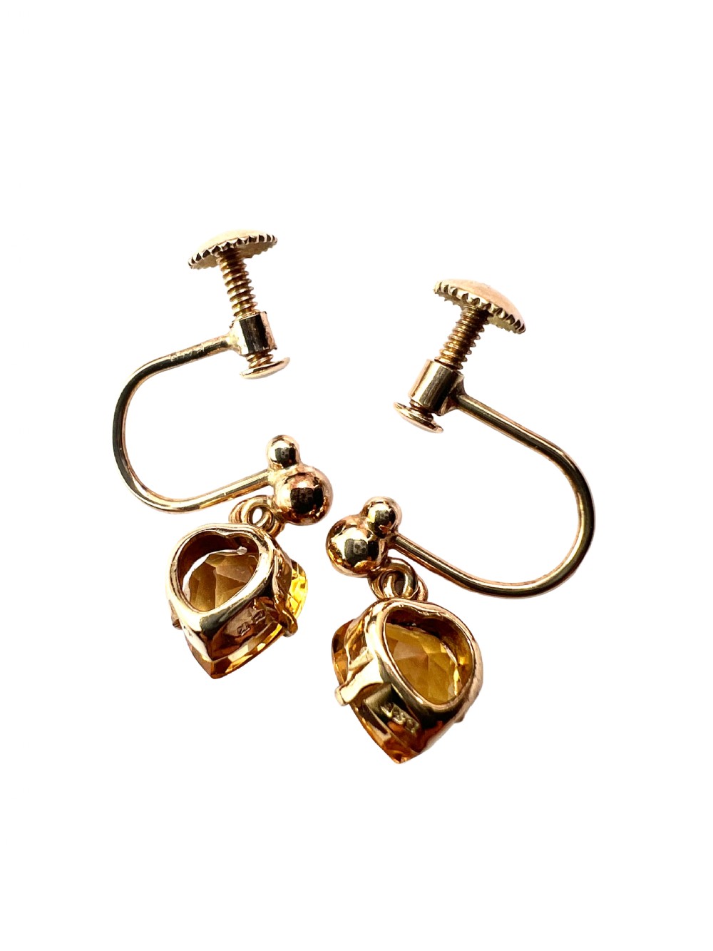 Vintage Deakin & Francis 9CT Gold Citrine Heart Drop Earrings View VIII